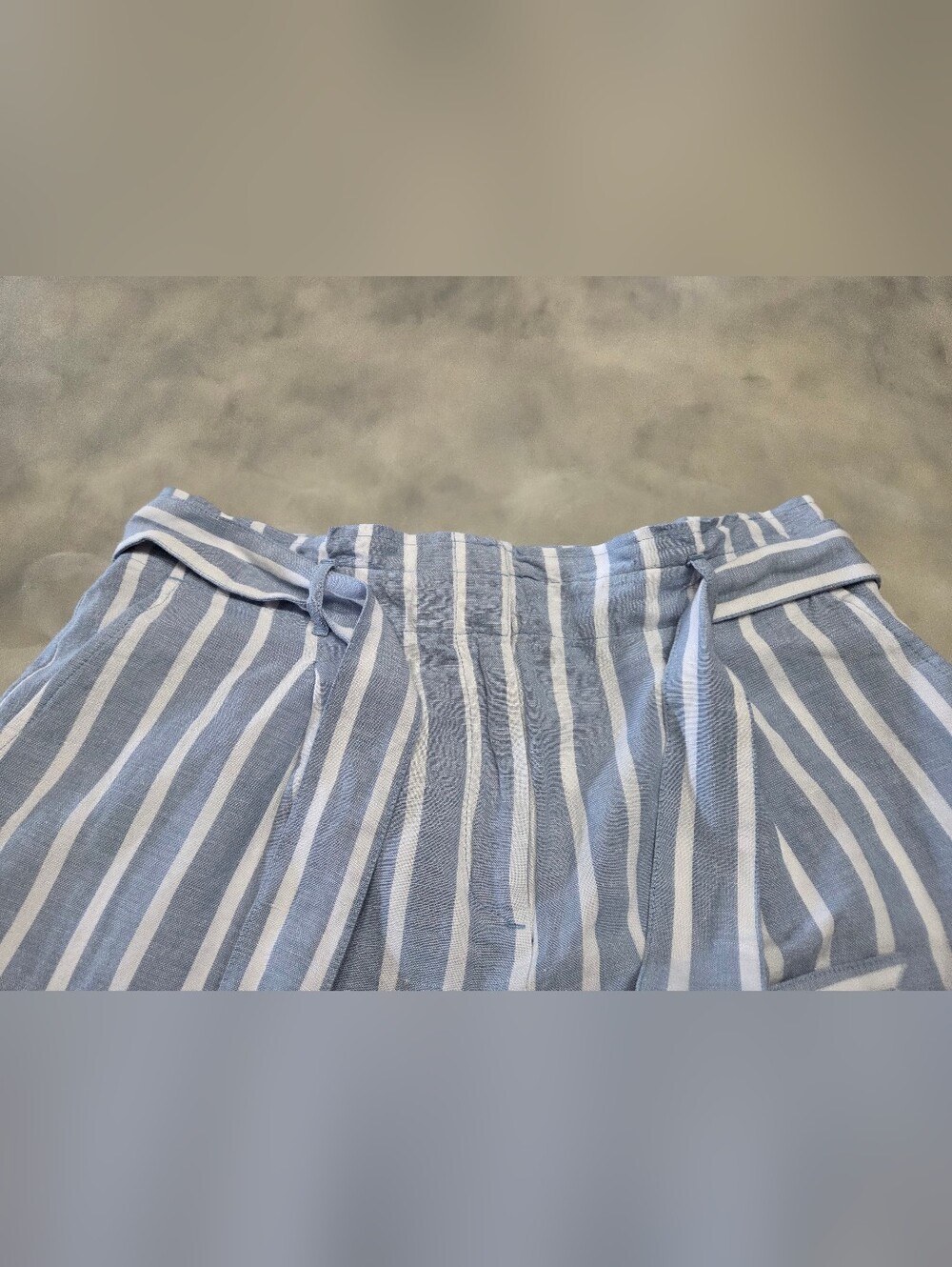 LOFT Blue/White Striped Cropped Pants Linen Blend Waist Tie NWT Size M - Picture 6 of 10